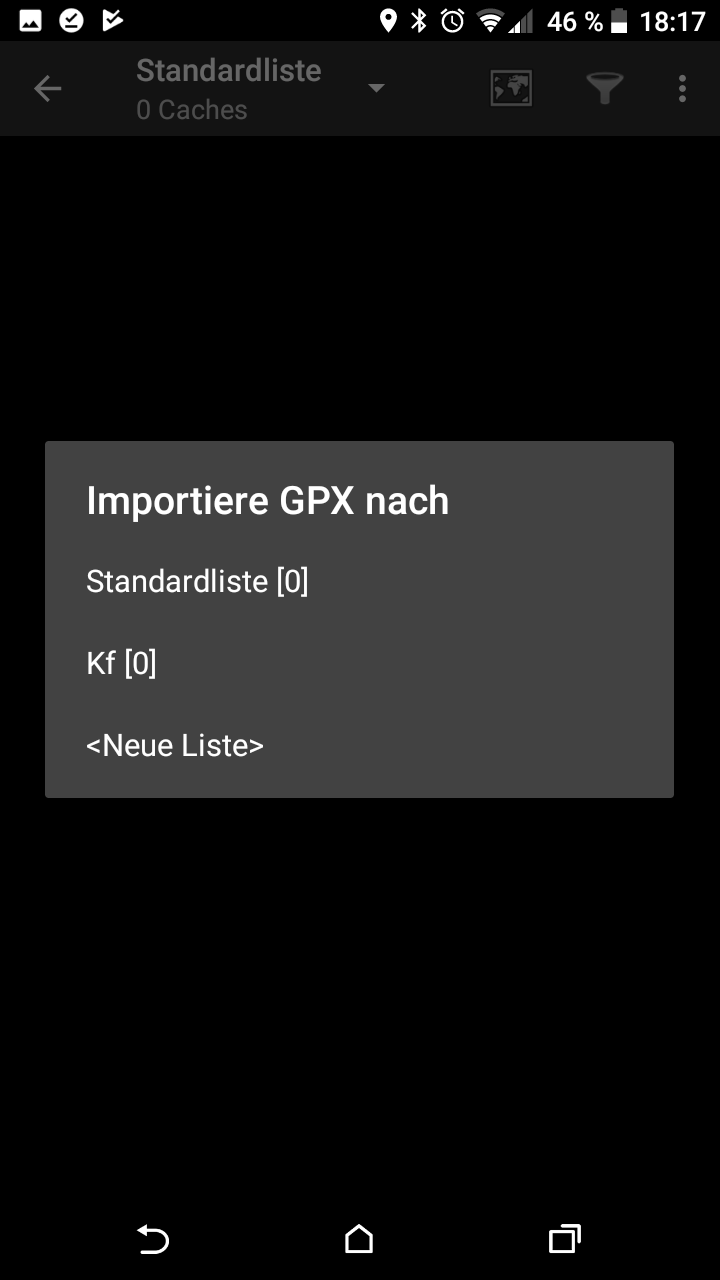 gpx Import Listenauswahl