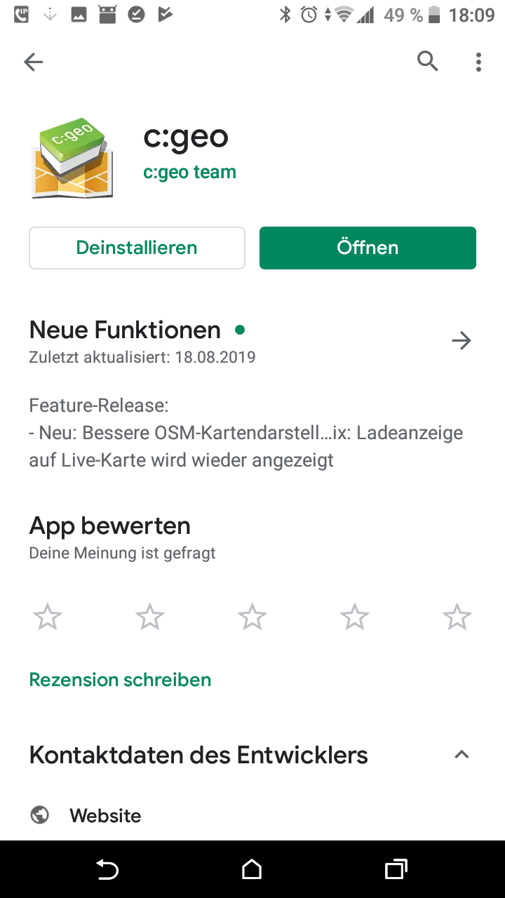 Downloadseite im c:geo playstore